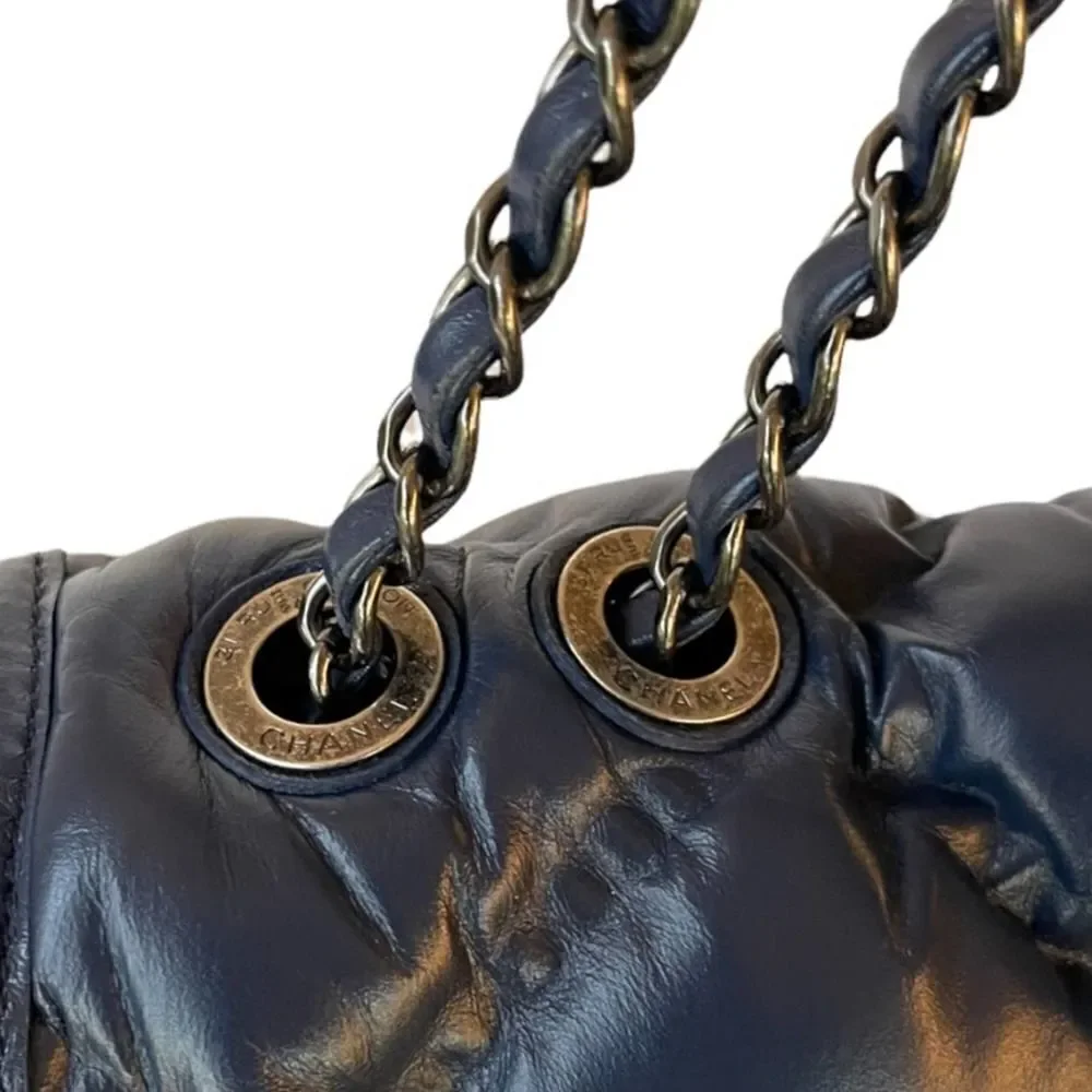 Chanel Chesterfield Large Quilted Lambskin Handbag Blue